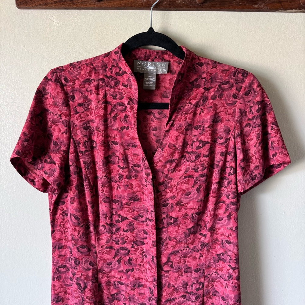 Vintage Norton Mcnaughton pink red floral button maxi dress 80s 90s